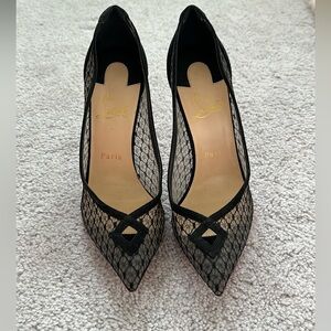 Christian Louboutin Black Suede and Mesh Pointed Toe Pumps